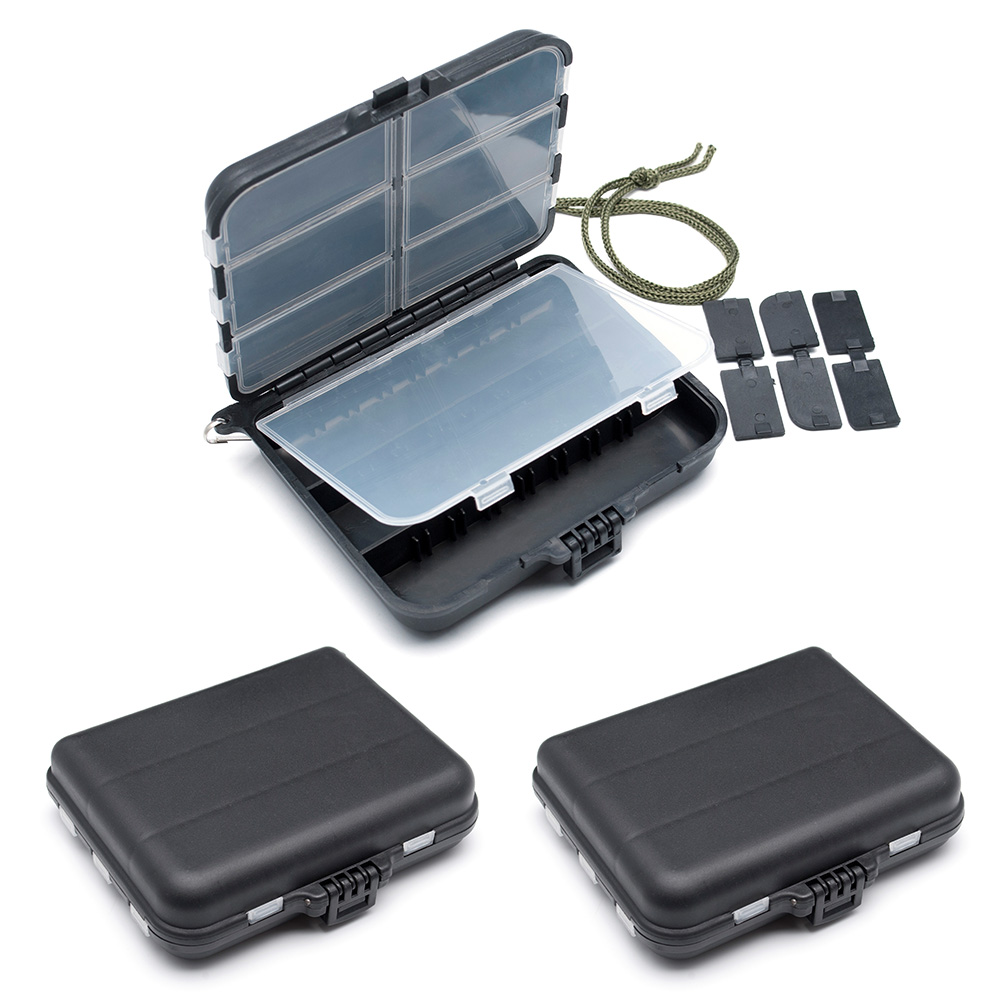 Yoshikawa Set of 3 Portable Mini Multiple Compartments Plastic Fly Fishing Tackle Boxes with Wrist Strap Black, Dividers
