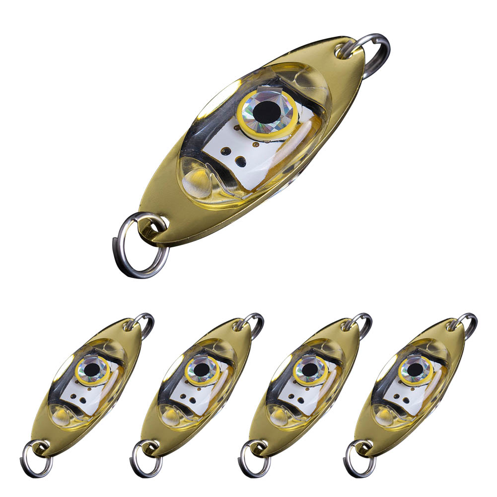 Yoshikawa Fishing Lure Set 5 Flash LED Light Enhancer Attractant Plugs Popper Minnow Spoon Trolling Underwater Deep Drop Tackle Lamp