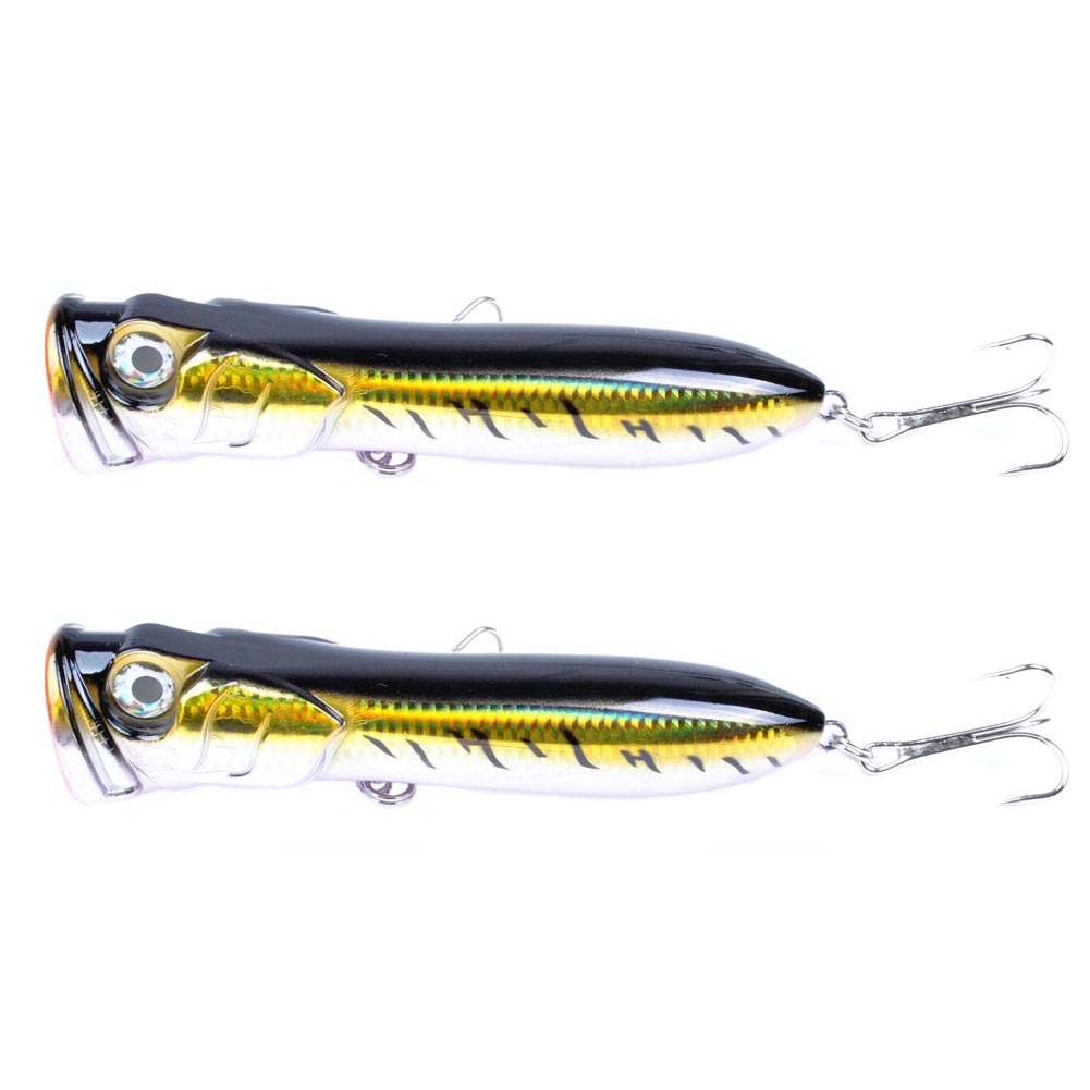 Yoshikawa Saltwater Popper Topwater Hard Lure Treble Hooks Gold tiger 7" (Pack of 2)