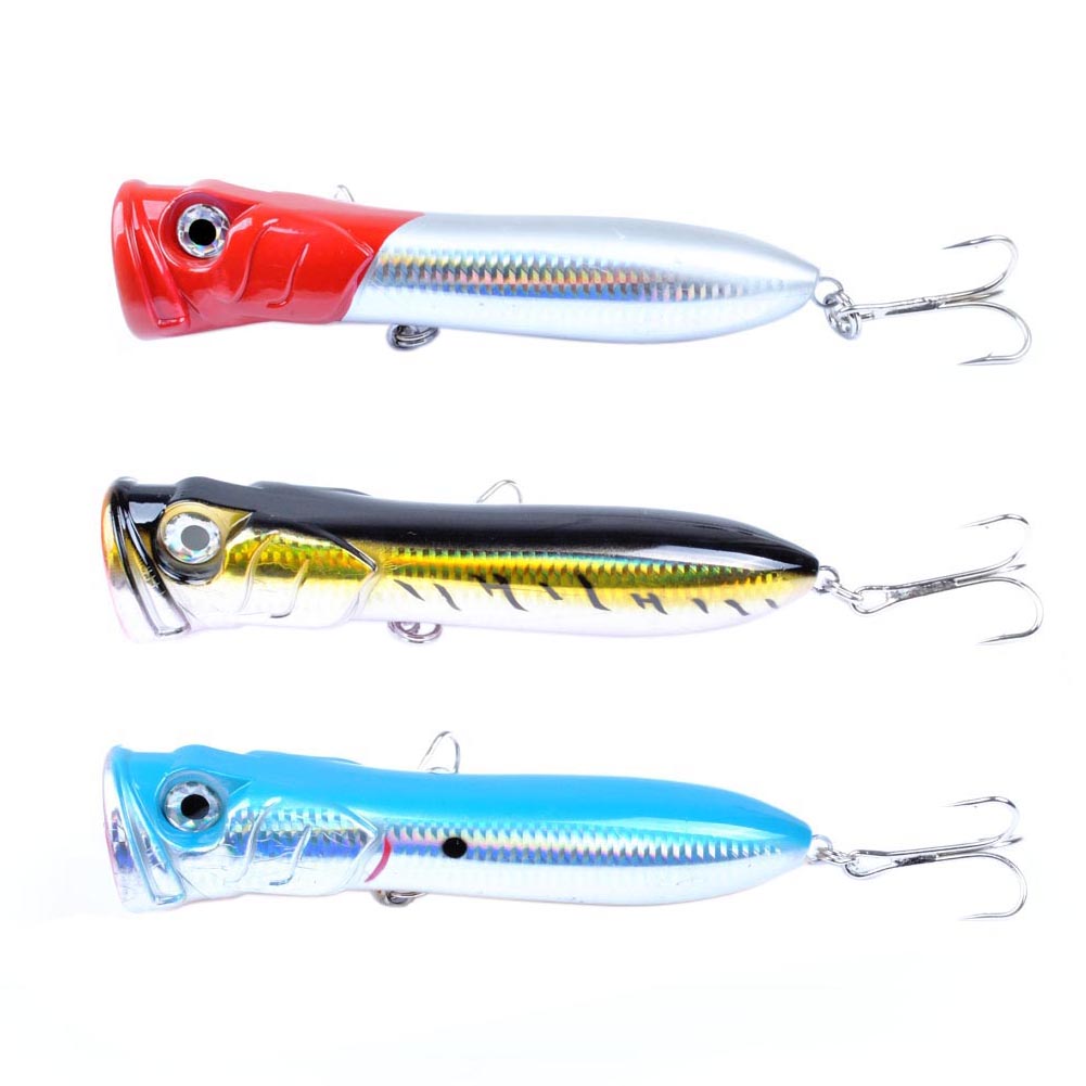 Yoshikawa Saltwater Popper Topwater Hard Lure Treble Hooks Red Head/Gold/Blue 7" (Pack of 3)