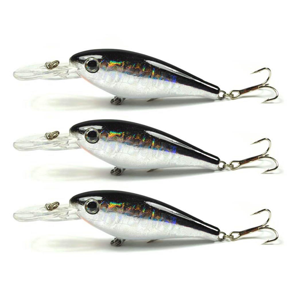 Yoshikawa Fishing Crankbait Shad Lure Hardbait Minnow Fry Chrome Black Bass 75mm 6g (Pack of 3)