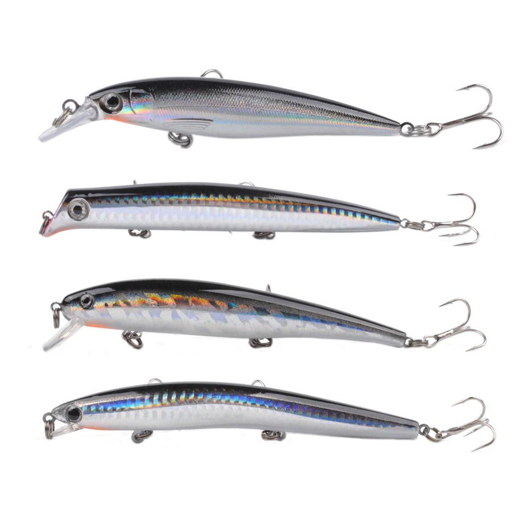 Yoshikawa Fishing Minnow Plugs Popper Lure Black Silver 5" Long (Pack of 4)