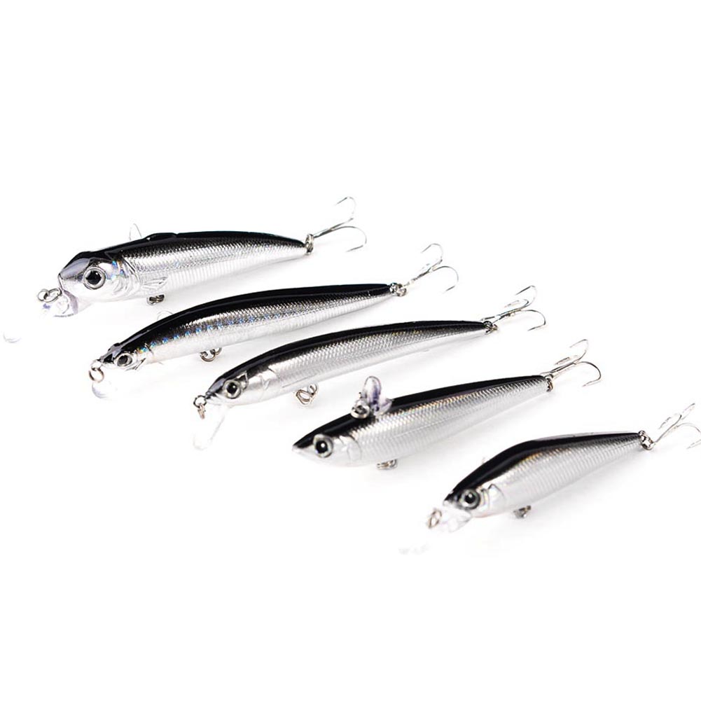 Fishing Lure Minnow Jerkbait Crankbaits Mix Style Black Silver (Pack of 5)