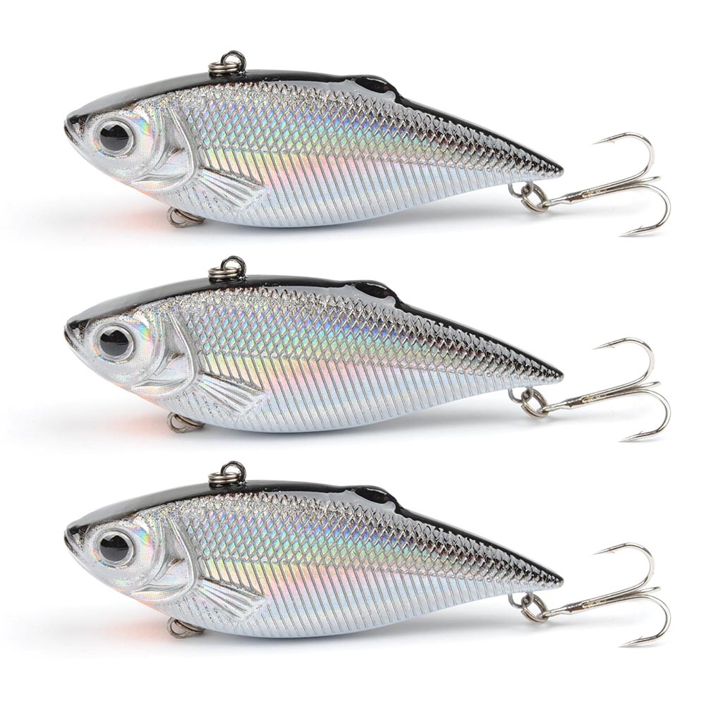 Yoshikawa Fishing Lure Crankbaits Rattlin Bait VIB Lipless Sinking Bass 60mm 7g Black Silver (Pack of 3)