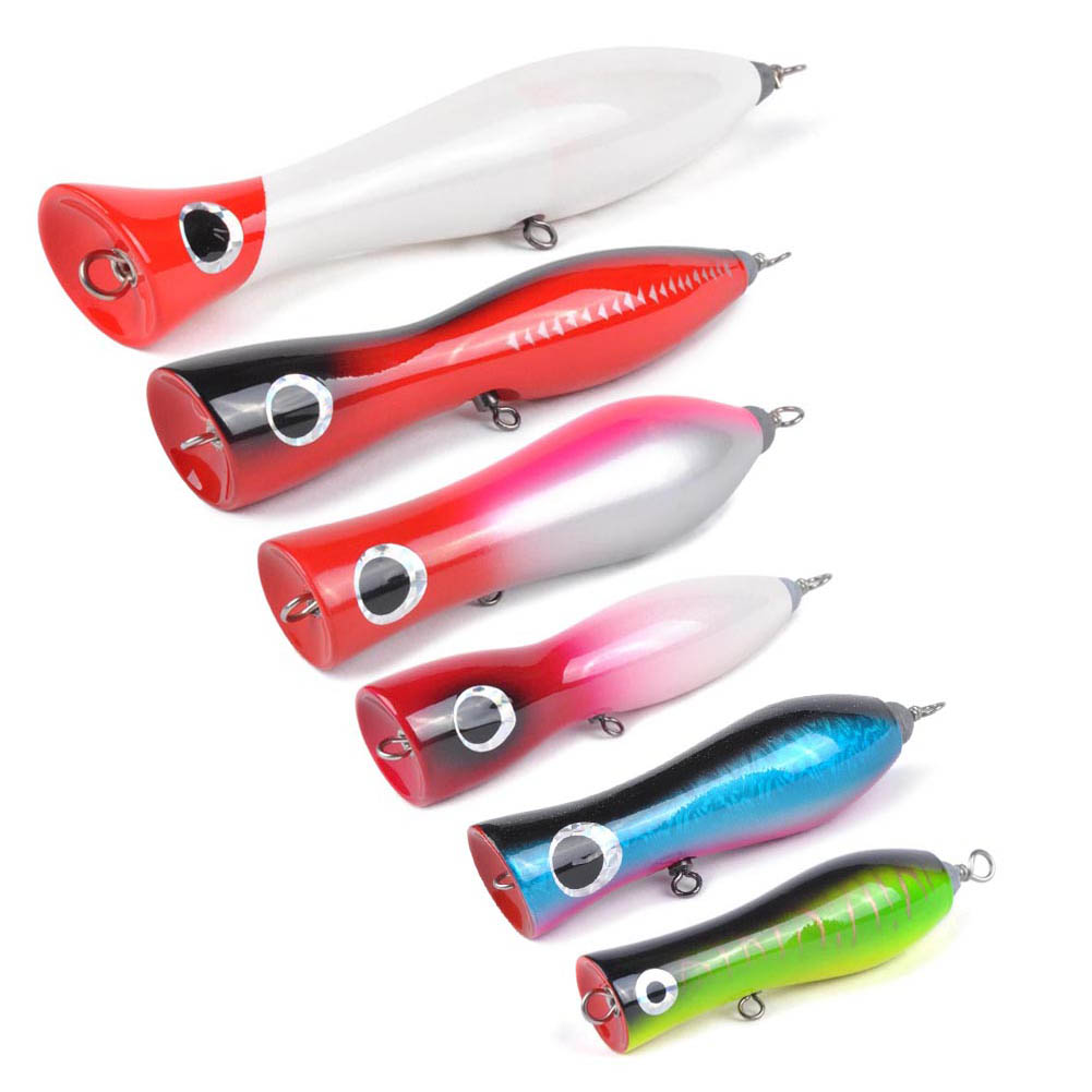 Yoshikawa Fishing Lure Popper Plug Offshore Saltwater Top Water GT Hardwood Steel Wire Red Silver