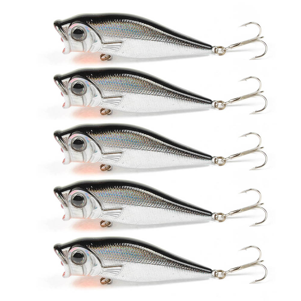 Yoshikawa Bass Fishing Popper Lure Topwater Floating Bait Walk The Dog 70mm 9g Black Silver (Pack of 5£©