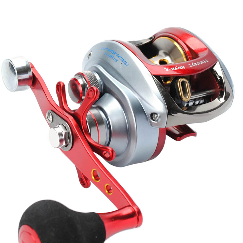 Saltwater Baitcasting Reel Left Hand High Speed 7.1:1 13Lb Power 12LB/110Yd Surf Fihsing Single Knob Power Handle Centrifugal Brake Red Silver