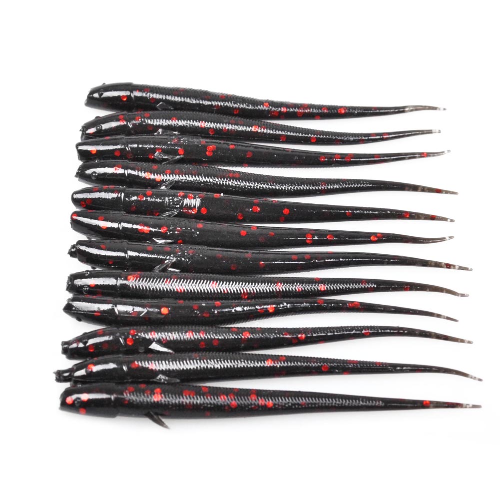 Yoshikawa Bass Fishing Lure 3" Freshwater Soft Silicone Wiggle Tail Bait Black (pack of 12)