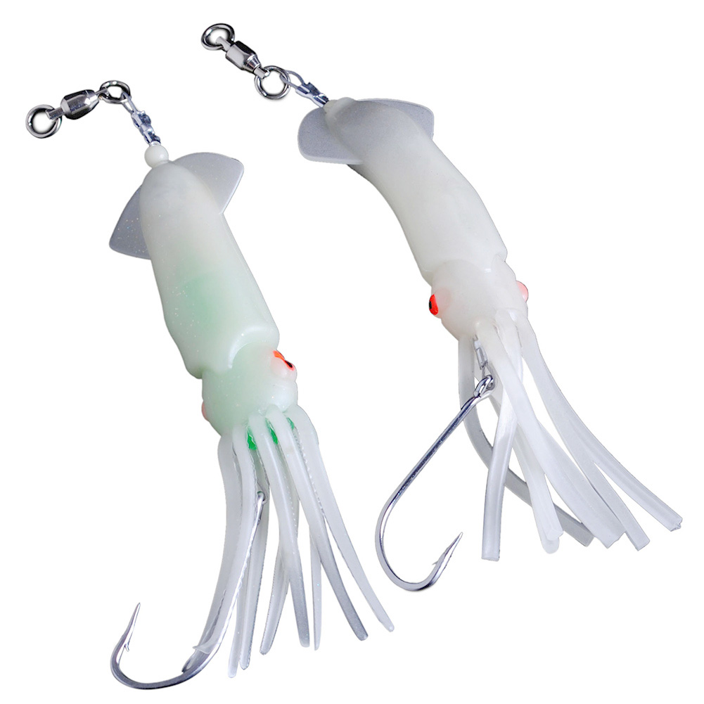 Yoshikawa Lot 2 Saltwater Fishing Lure Trolling Squid Skirts 6" Built-in LED Light Glow in The Dark Tuna Marlin Lure